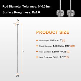 HARFINGTON Straight Ejector Pins 1/16" Dia 150mm (6") Long SKD61 Round Tip Punches Steel Ejector Pin Punch for Die Manufacturing Mechanical Maintenance