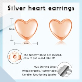 Estrellique Heart Stud Earrings for Women, 925 Sterling Silver Stud Earrings, 925 Silver Small Stud Earrings, 5mm Simple Stud Earrings Jewellery Gift, Hypoallergenic Cartilage Sleeping Stud Earrings