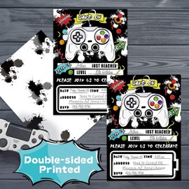WERNNSAI Watercolor Video Game Party Invites - 20 Set Fill-in Invitations with Envelopes for Boys Game Theme Birthday Party Supplies Double-Sided Printed Invitation Cards