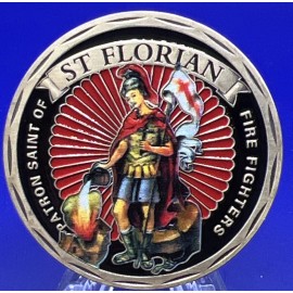 * St Florian Patron of Firefighter Challenge Coin with Fireman Fire Suit On Back