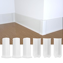COUKIU Self Adhesive Baseboard Corner Blocks, 4inch(Width)3 Inside + 3 Outside Corners-Connector Between The Wall Base Cove Base Rubber Moulding Trim, Perfect Match for Our S100 Baseboard(White)