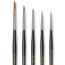 Kolinsky Professional Red Sable Brush - 5 Pieces Professional Kolinsky Artist Brush Set No. 5/0, 2/0, 0, 1, 3 for Watercolour, Model Making, Miniature Figures etc. | Kolinsky Miniature Series | Real Hair Brush