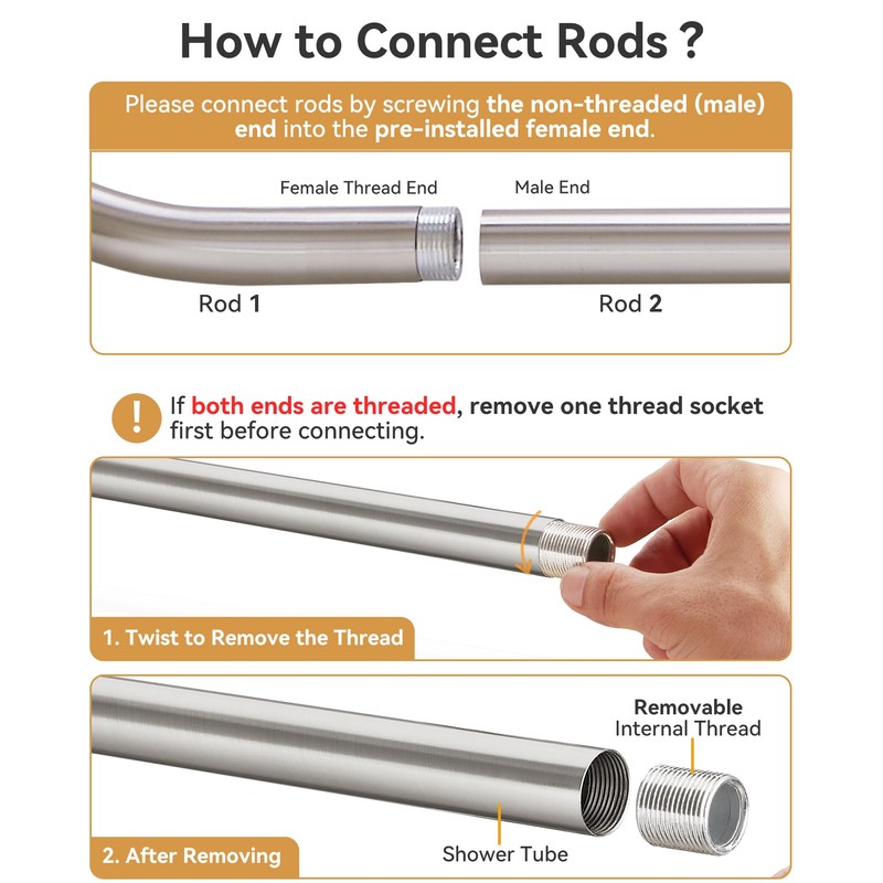 Yampos U Shaped Shower Curtain Rod Brushed Nickel, [Both Sides: