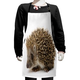 Ambesonne Hedgehog Apron, Small Mammal with Spiked Hair on Its Back and Sides Wildlife Photography, Small Apron Bib with Adjustable Ties for Baking Painting, Small Size, Cocoa Brown