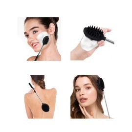 Ruxunteli Body Scrubber Shower Brush - Soft Silicone Dual-Sided Design 2-in-1,No-Slip Extendable Long-Handled Bath Brush and Back Scratcher, Exfoliating Back Scrubber for Wet or Dry Brushing (Purple)