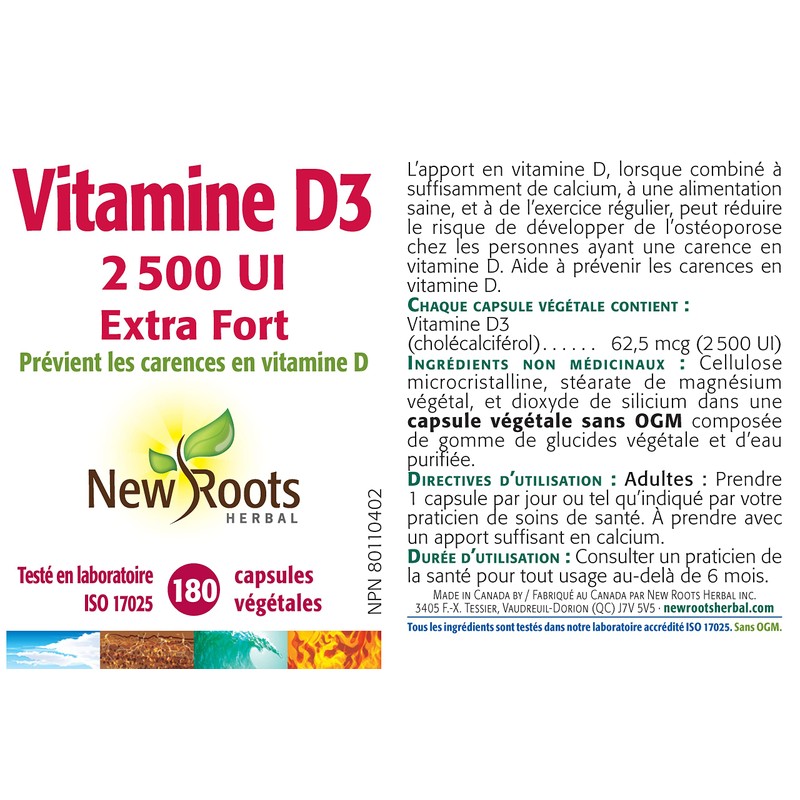 New Roots Herbal - Vitamin D3-2,500 IU - 180 Capsules