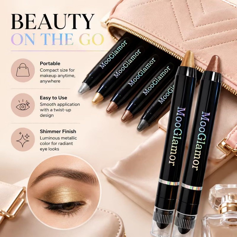 6 Pcs Double-ended Shimmery Eyeshadow Sticks for Colorful Eye Makeup