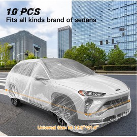 awagas Clear Plastic Car Cover 10 PCS Disposable Car Covers for Automobiles, 21.7x12.5 ft Elastic Band Car Covers Clear Waterproof Dustproof Full Car Protective Cover for All Brands of Sedan Cars