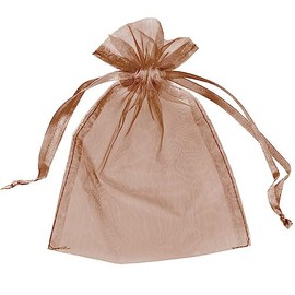 25 Organza Bags Wedding Favours Party Jewellery Pouches Mesh Drawstring Gift Wrap (5cm x 7cm, Brown)
