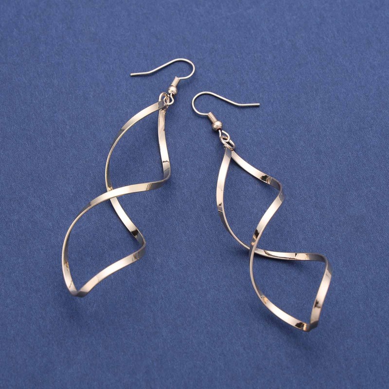 Cybche Swirl Wire Earrings Gold Curved Wire Swirl Earrings Long