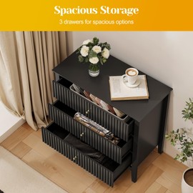 May in Color Large Black 3 Drawer Dresser, Painted 30 Inch Tall Wood Nightstand with Storage, Wide Modern Chest of Drawers with Ball Bearing Slide for Bedroom Hallway Living Room Entryway Office