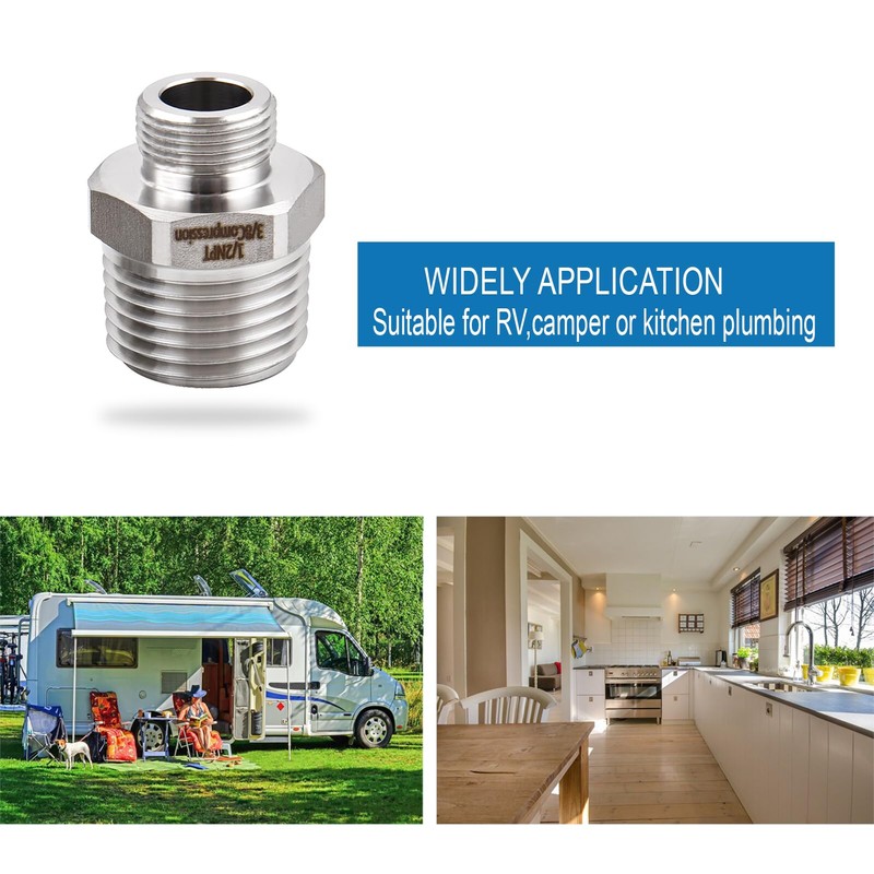 1/2 to 3/8 Water Line Adapter, 304 Stainless Steel Compression