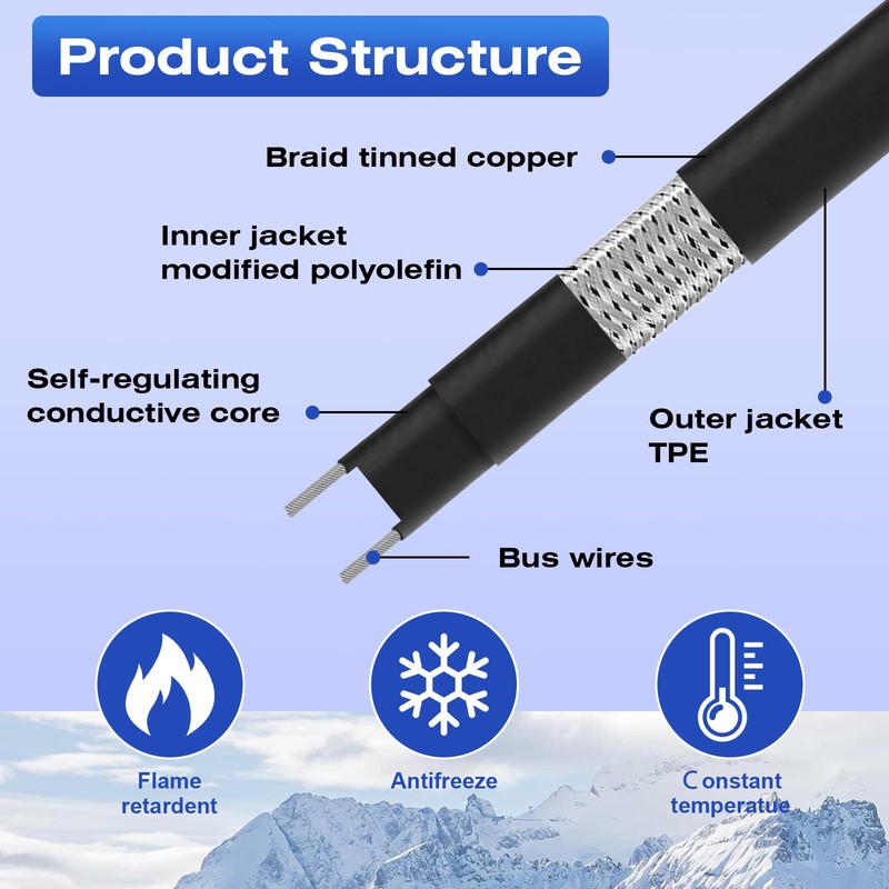 3FT-160FT Heat Tape for Water Pipes, -40°F Deicing Pipe Heat