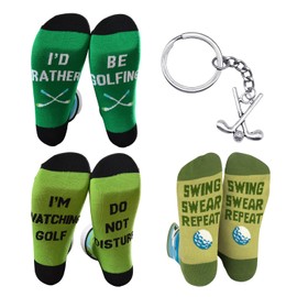 OAAO 3 Pairs of Golf Socks, With 1 Golf Keychain, Golf Socks, Mid-Calf Socks, English Letter Socks, Cotton Socks, Golf Accessories, Suitable for Daily Wear, Sports, Fishing (Green)
