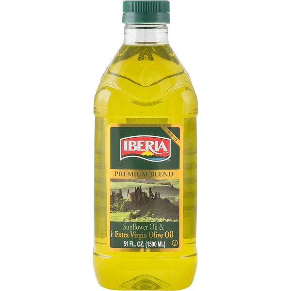 Iberia Extra Virgin Olive Oil & Sunflower Oil Blend, 51 oz, High Heat Frying, All Purpose Cooking Oil, Baking & Deep Frying Oil from Spain, Kosher