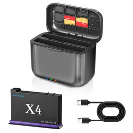REYGEAK for Insta360 X4 Battery with Fast Charger Hub,2500mAh Portable Batteries Charging Station with 2-Channel,Can Store Misro SD Card and Supports Fast Charging Protocol PD2.0/PD3.0