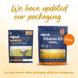 Zipvit Zipvit Vitamin D3 4000 IU, 360 Maximum Strength Vitamin D Tablets, 12 Months Supply, Vegetarian, 1 a Day, VIT D3 As Cholecalciferol, Supports Bones Muscles, Immune System