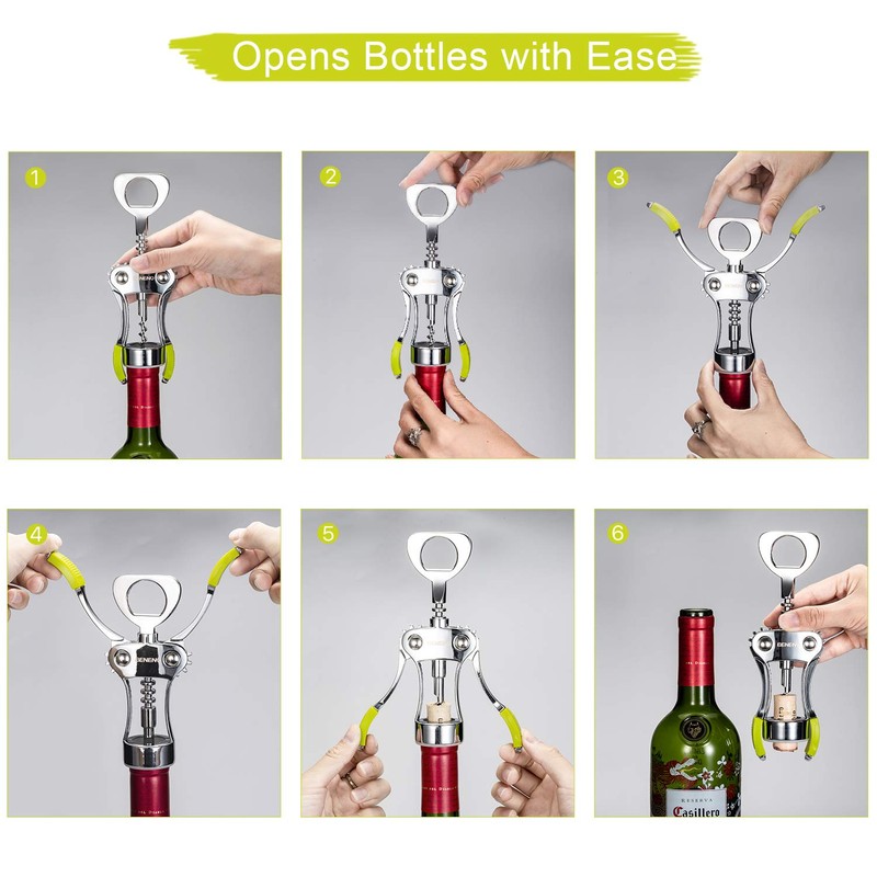 Beneno Wine Opener, Zinc Alloy Premium Wing Corkscrew with Multifunctional