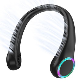 Neck fan, Portable Fan with 5-17H Lifespan, 4000mAh Neck fan air conditioner with 3 Adjustable Speeds and 64 Cool Lights, Rechargeable Neck Fan, Hands-Free Cooling fan for Summer (Black)