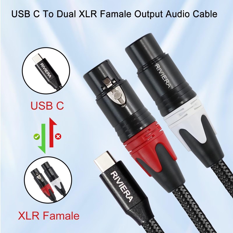 RIVIERA Audio Cable USB C to 2 XLR Famale Cable