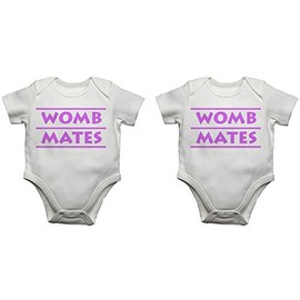 Pink Cute Girl Womb Mates Funny Babygrow Baby Vest Body Suit Set of 2 White