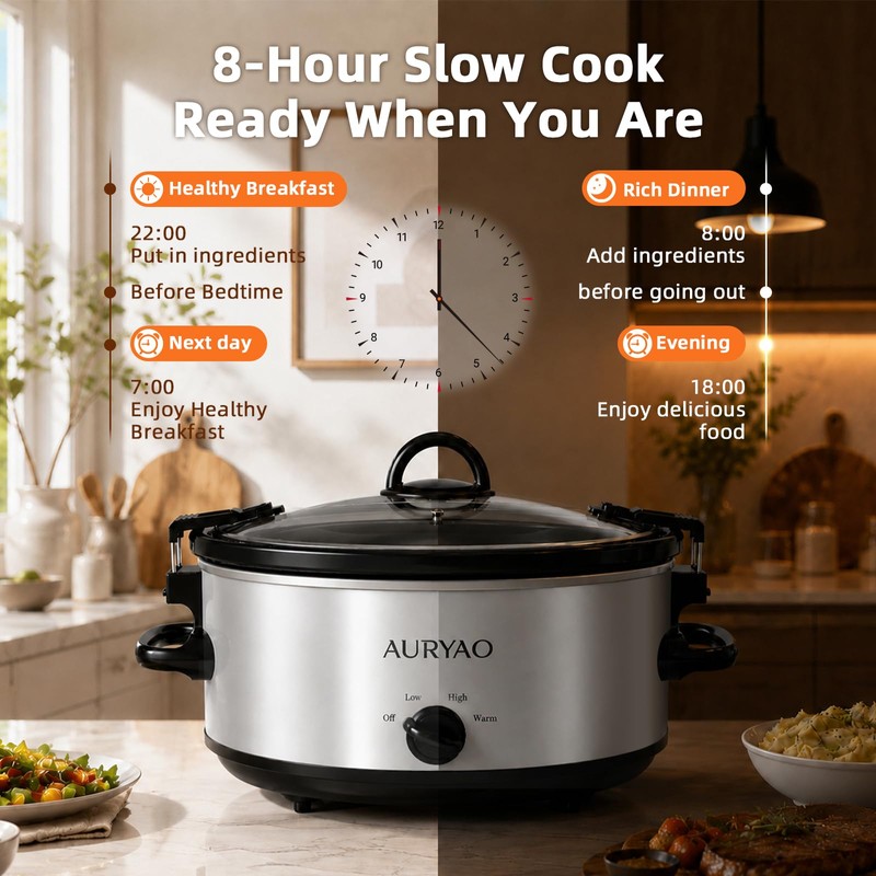 6 Quart Slow Cooker with Locking Lid, Removable Stoneware &