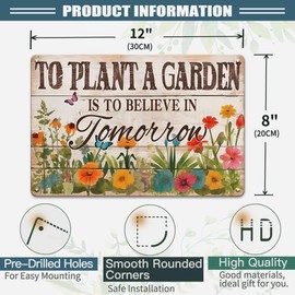 Spring Decorations Spring Wall Decor Vintage Tin Signs, To Plant A Garden Is To Believe In Tomorrow, 8x12 Inch Garden Signs