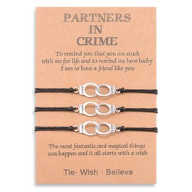YELUWA Partners in Crime Bracelets for 3 Best Friend Handcuff BFF Bracelet for Women Teen Girls Men Boys Friend Girlfriend Couple Sisters Family Distance Matching Gift for Graduation Birthday