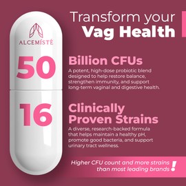 Alcemiste Vaginal Probiotics For Women - 50 Billion CFU 16 Strain Women's Probiotics and Prebiotics Blend for Digestive Health, pH Balance, Yeast and Odor Control - Daily Vaginal Health Pills - 30 ct