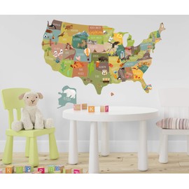Murwall Kids Wall Decal Usa Map Wall Decal United States Wall Sticker Peel Stick Decals