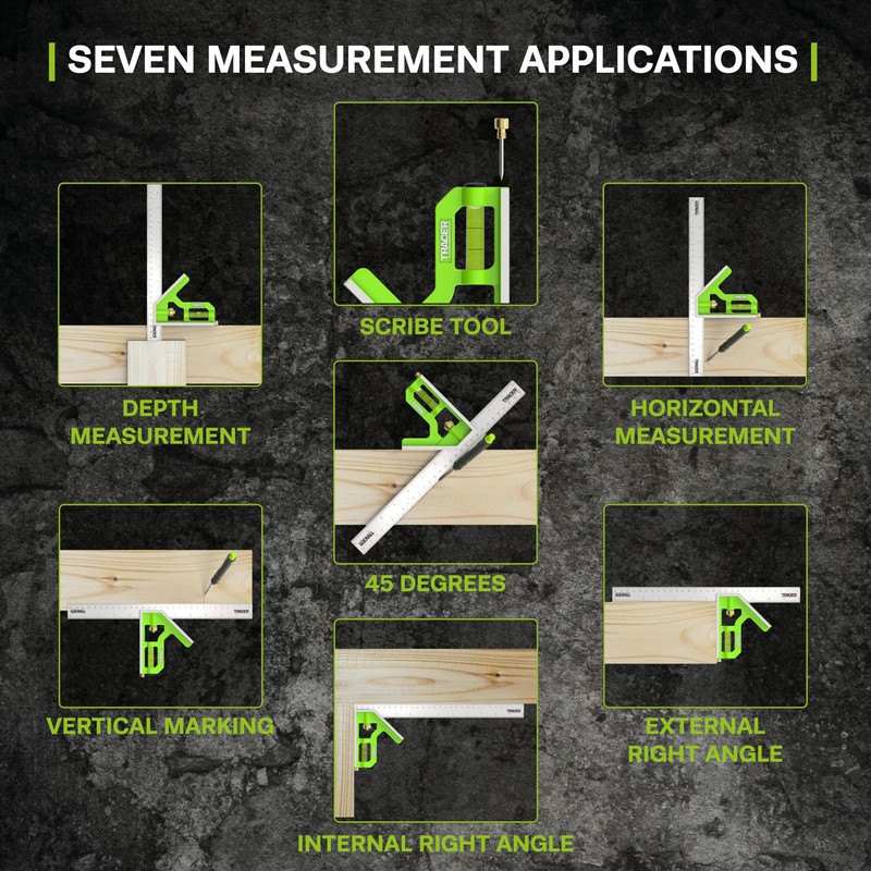 TRACER Combination Square 300mm (12 Inch). 45/90 degree Measuring Tool