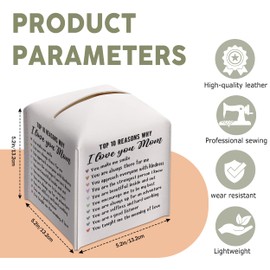 Leather Tissue Box Cover Square Gifts, Thank You Gift for Mom, I Love You Quote Present Ideas for Family, Bathroom Toilet Desk Decor, Housewarming New Home Favor-(5.2 Inches) A92