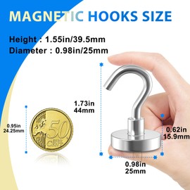 Pack of 16 Magnetic Hooks, 22 kg Extra Strong Magnetic Hooks, Strong Magnets with Hooks, Strong Neodymium Magnetic Grill Hooks for Workshop Equipment, Rear Tent, Grill (25 x 44.9 mm)