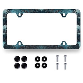 Ocean Wave License Plate Frame Blue Texture Japanese Traditional Waves Print License Plate Funny Stainless Steel Accessory Colorful License Plate Cover Personalise Decoration with Screws 12.3" x 6.3"