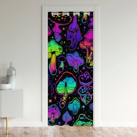 jejeloiu Cute MushCloset Door Cover Curtain Cartoon Mushrooms Darkening Blackout Curtain Rainbow Colorful Kawaii Fungus Door Curtain Doorway Privacy 34x80 Inch 1 Panel