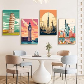 LOITTAINUE Paint by Numbers Adults, 4 Pieces Paint by Numbers - 20 x 30 cm, DIY Hand Painted Oil Painting Kit with Brush and Acrylic Pigment for Children and Beginners, Home Decoration Gift (A)