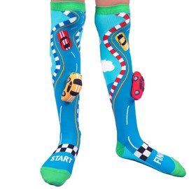 MADMIA Racing Car Socks, Cool Knee-High Socks With Plush Toy Car On The Socks!