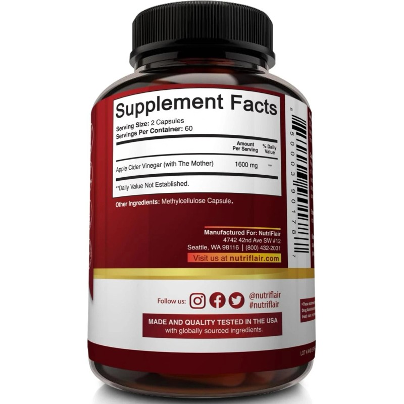 NutriFlair Apple Cider Vinegar Capsules with The Mother - 120