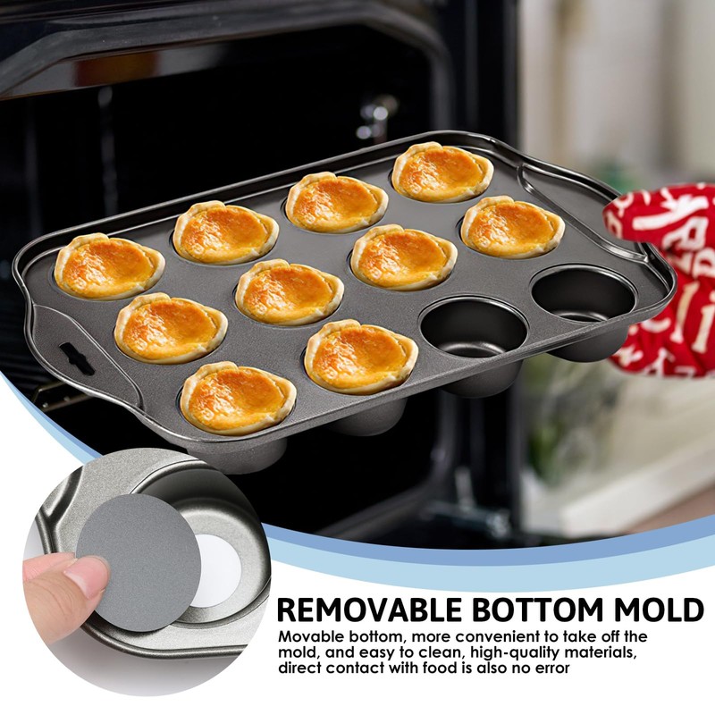 12 Cup Non-Stick Loose Bases Mini Sandwich Tin Baking Tray
