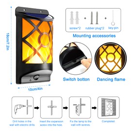 LazyBuddy Solar Flame Lights Outdoor, Realistic 3D Flickering Flames with 66 Ultra-Bright LEDs - Waterproof Wall Mount Lanterns for Deck, Fence, Patio, Garden, Auto On/Off (4-Pack Value Set)