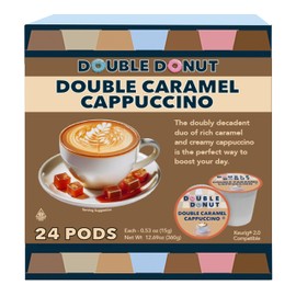 Double Donut Coffee Cappuccino Pods, Caramel Cappuccino, Single Serve for Keurig K Cups Brewers, 24 Count