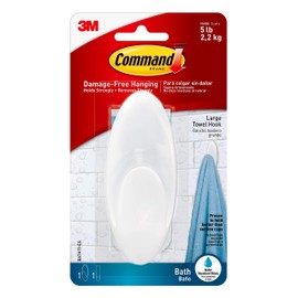 Command Bath Large Towel Hook, Clear, 1-Hook