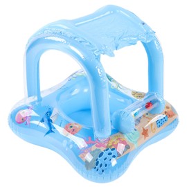 Flotador de piscina para bebés, Flotador inflable para bebé con toldo y parasol Asiento seguro Juguetes de verano para jugar en la playa con forma de barco Para niños pequeños (Azul)