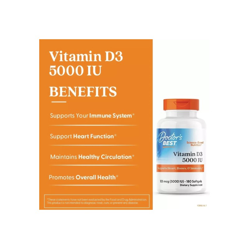 Doctor's Best Vitamin D3 5000IU, Non-GMO, Gluten Free, Soy Free,
