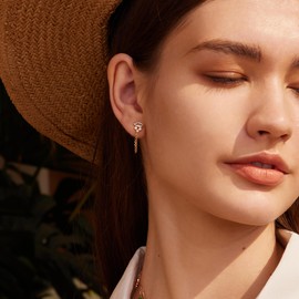 Jenosy 18K Gold-Plated Stud Earrings Women's CZ Gold Earrings with Cubic Zirconia Earrings for Women and Girls, Yellow Gold, Cubic Zirconia