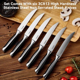AmHoo Steak Knives Set of 6 Non Serrated 5-inch High Carbon Stainless Steel Ultra Sharp ABS Handle