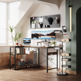 ODK 40 Inch Small L Shaped Computer Desk with Reversible Storage Shelves, Corner Desk with Monitor Stand for Small Space, Modern Simple Writing Study Table for Home Office, Rustic Brown