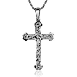 Leilani Hawaiian Jewelry Scroll Carved Cross Pendant Necklace, Men's, Silver 925, No Gemstone