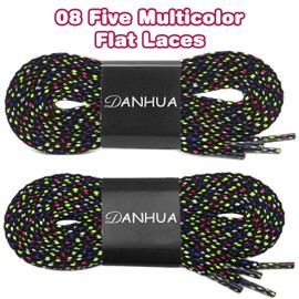 DANHUA Flat Thick Sneakers Shoelaces: 2 Pair 47.24 inch Five Multicolor Twill Point Athletic Shoe Laces