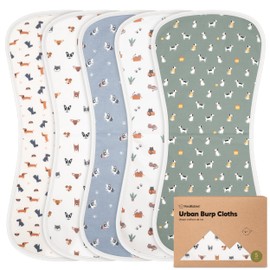 KeaBabies Organic Burp Cloths Baby for Baby Boys and Girls - Pack of 5 Ultra Absorbent Muslin Cloths Baby - Unisex Molleton Cloths Baby - Muslin Nappies Burp Cloths - Burp Cloth Baby (Pets & Paws)